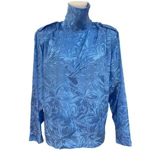Vintage Carl Lawrence Satin Jacquard High Neck Blouse 80s Statement Top L